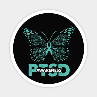 PTSD awareness ribbon and butterfly Magnet